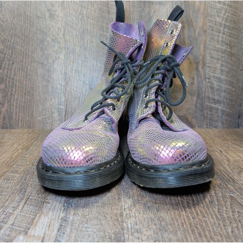 Dr. Martens Women's 1460 Pascal Iridescent Texture Snake Print Boots US 10 Pink - Picture 3 of 12